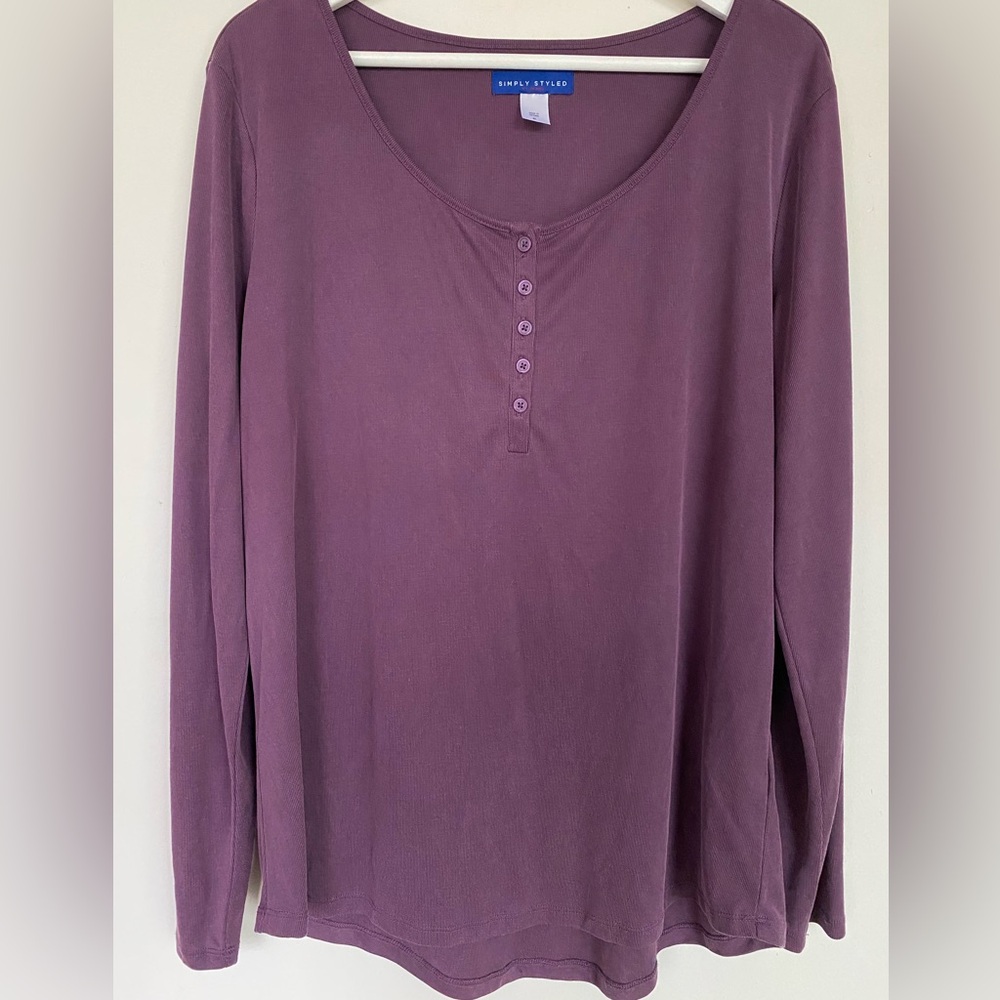 Simply Styled Women's Long-Sleeve Henley Top in Mauve XL